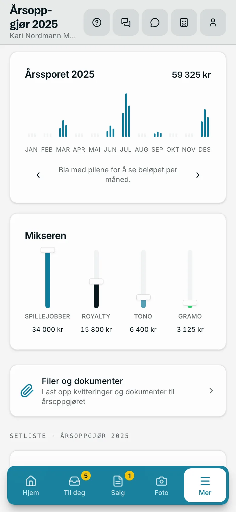 Årssporet og Mikseren i Klapp: inntekt som waveform og inntektsstrømmer som fadere
