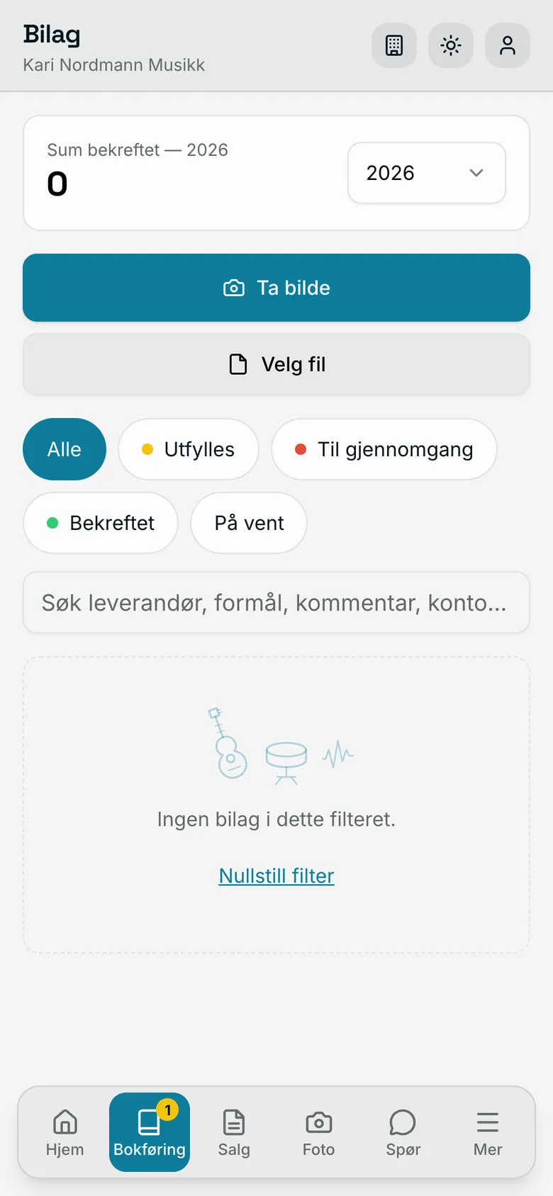 Bilag i Klapp: ta bilde av kvitteringen
