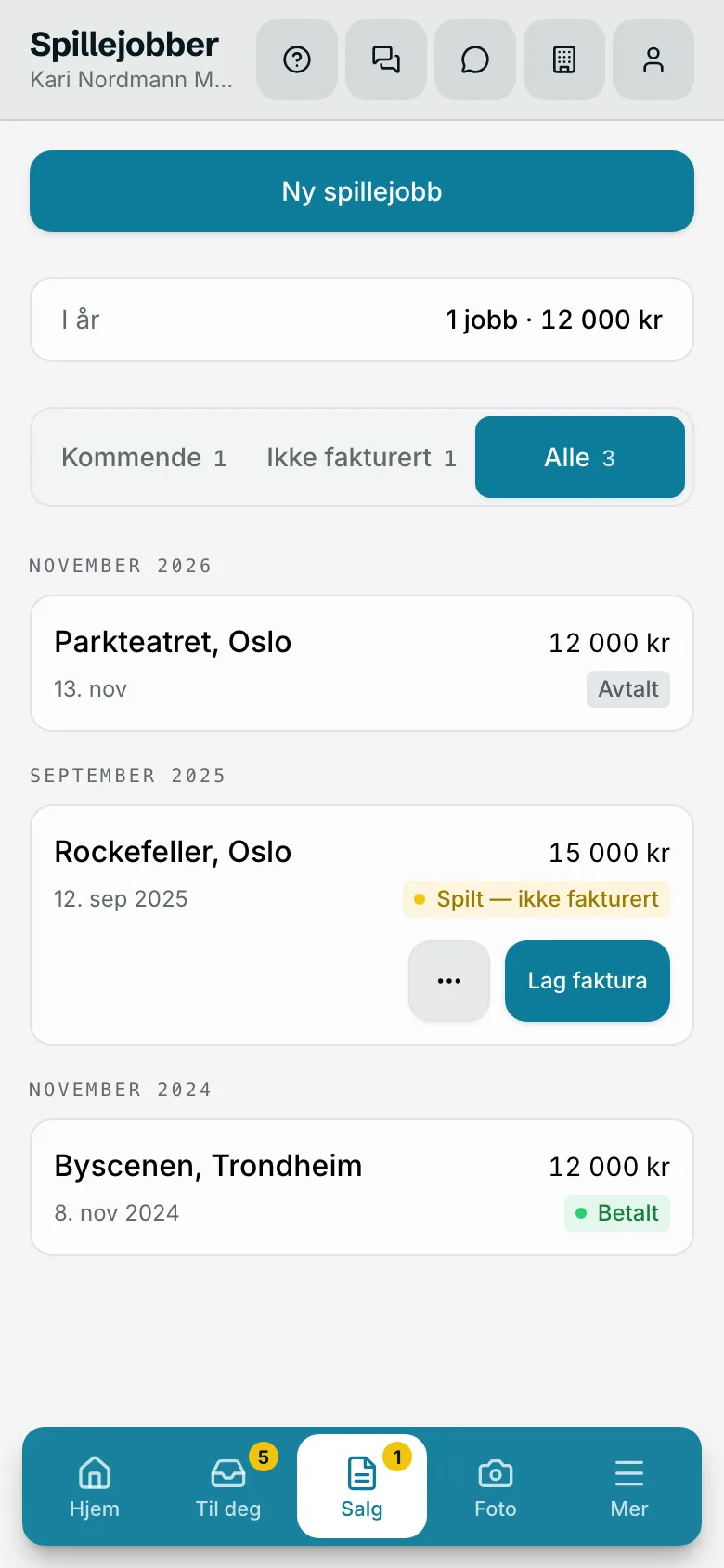 Spillejobber i Klapp med honorar og status